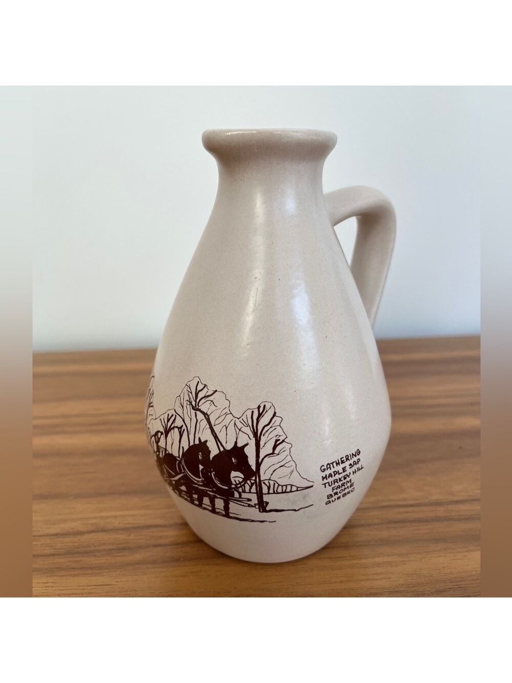 VINTAGE Stoneware Syrup Jug Made Canada Turkey Hill Farm Brome Quebec Cabincore
